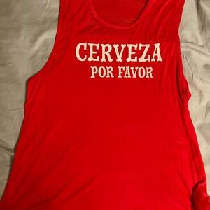 Express One Eleven Red Sleeveless Top with 'Cerveza Por Favor' Print